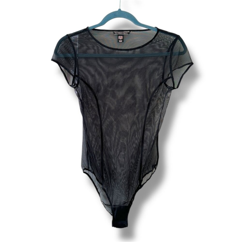 Victoria's Secret Black Mesh Sheer Bodysuit Women's Size Small Whimsigoth Sexy